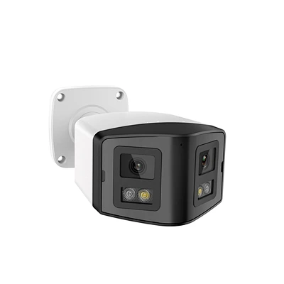 Hik Compatible 4MP Dual Lens Super Wide View Bullet IP Camera IR+Full Color Dual Light Two Way Audio for Real Time Security